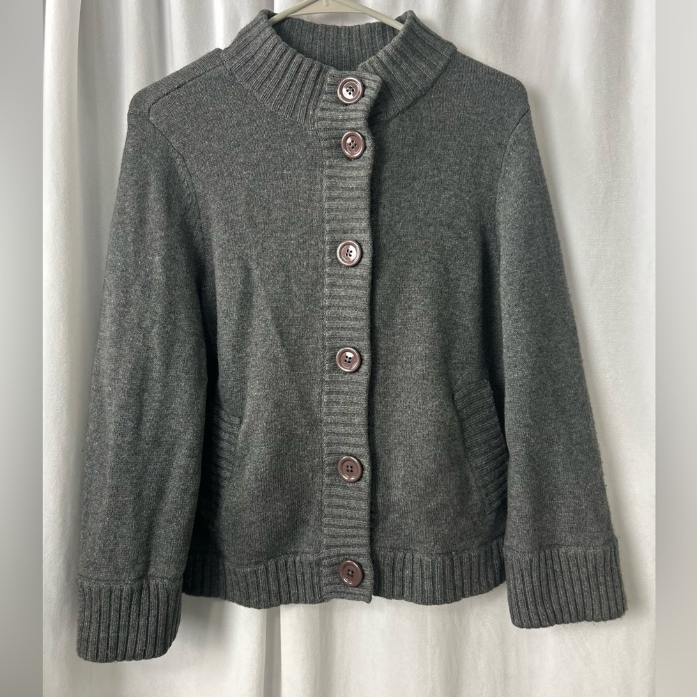 VTG Talbots size S oversized wool cashmere blend high neck cardigan sweater